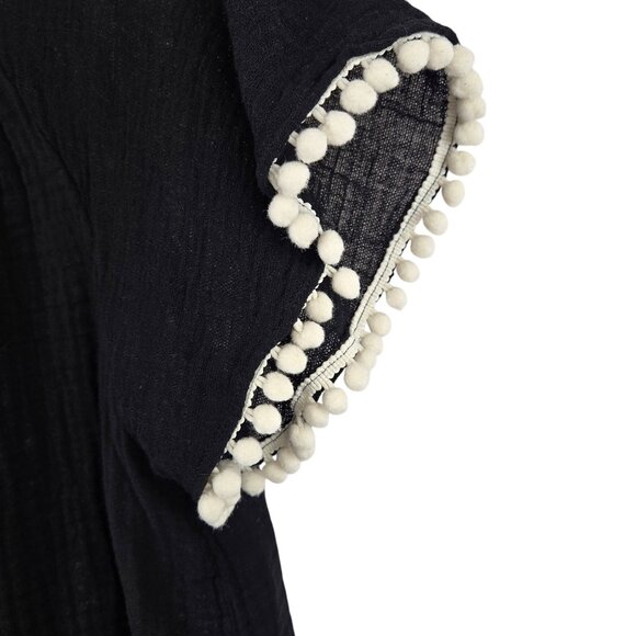 Womens S Black Boho Keyhole Tie Front Top Hippy Cottagecore Whimsigoth Casual - Picture 7 of 8